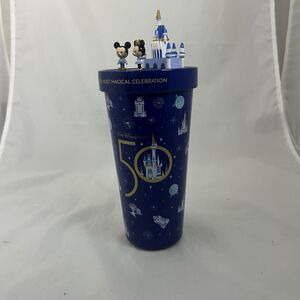 Disney Parks 50th Anniversary Cup Metal Tumbler 10” Mickey Minnie Blue